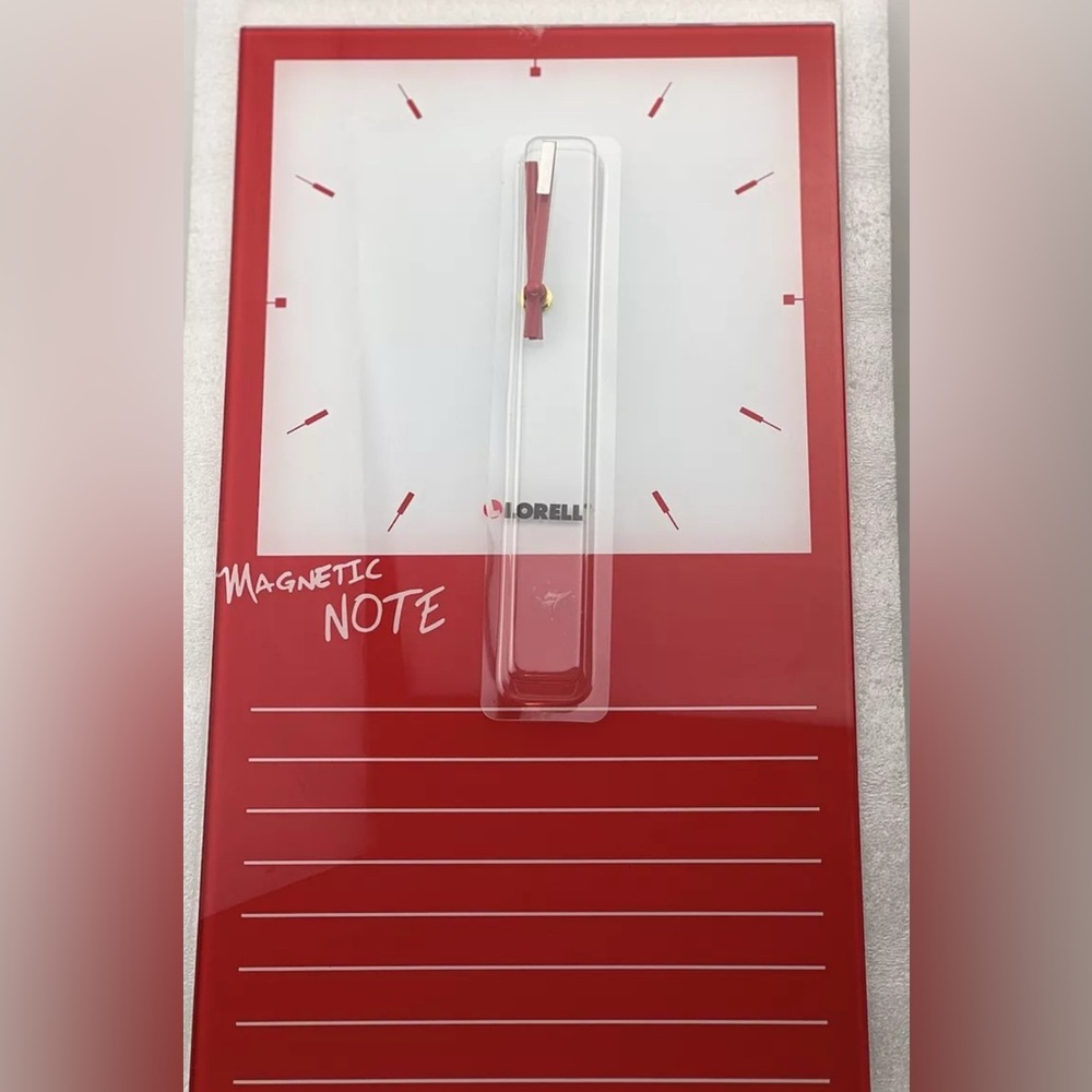 Lorell Wall Clock, 17-3/4" x 9-7/8" x 0.4" Red Magnetic Glass Clock Dry-Erase